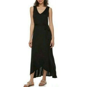 Maxi Dress Black Size Small S Faux Wrap V Neck Sleeveless High Low Long Travel